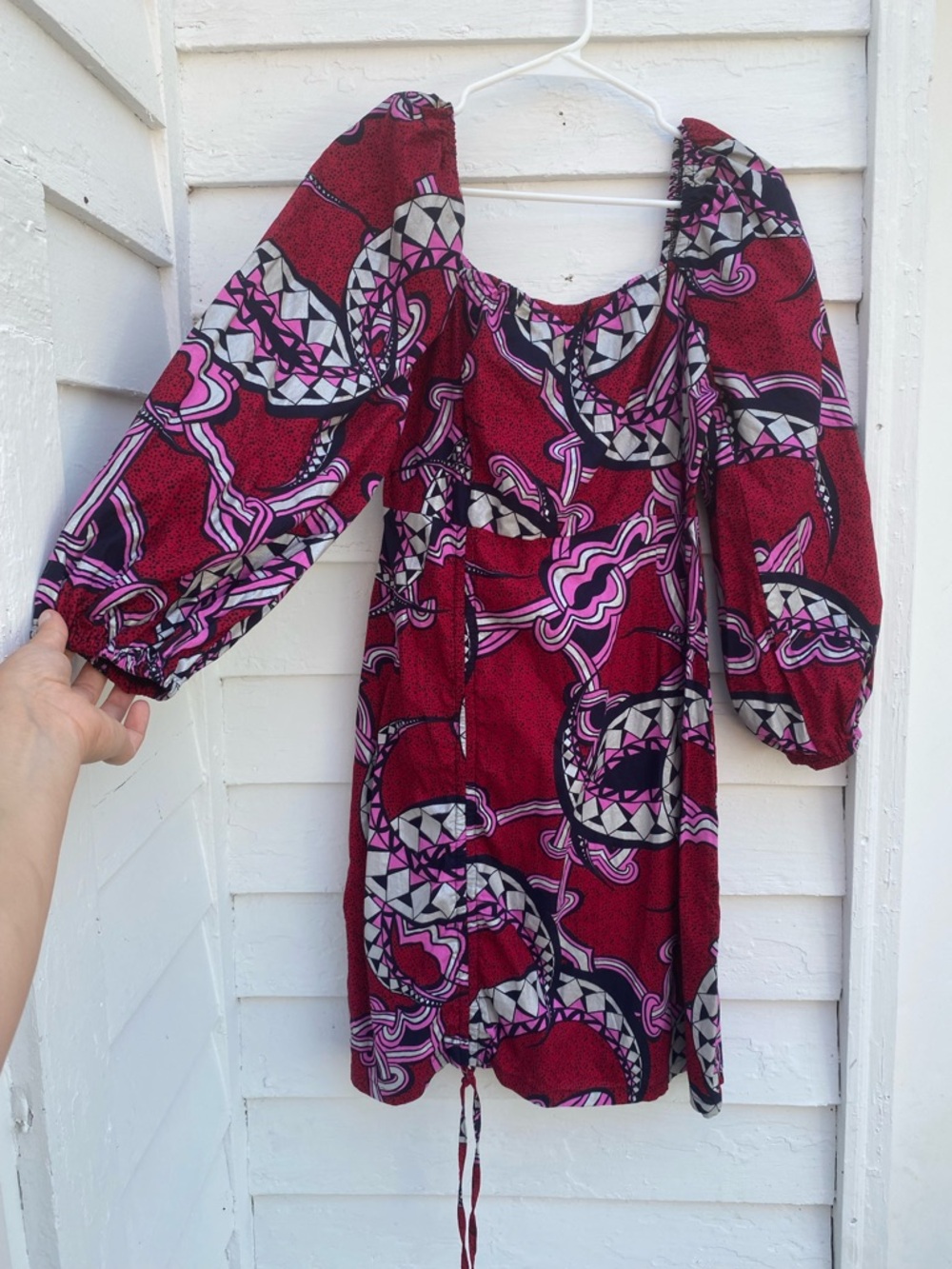 Mariama African Print Bold Pink Patterned Off-Shoulder Long Sleeve Midi Dress